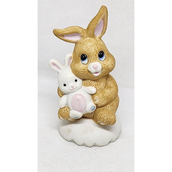 Porcelain Bunny with Teddy โ Easter Shelf Sitter Collectible Figurine - Picture 3 of 8